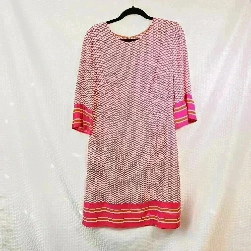 Boden Size 8 Pink and White Flutter Sleeve Dress